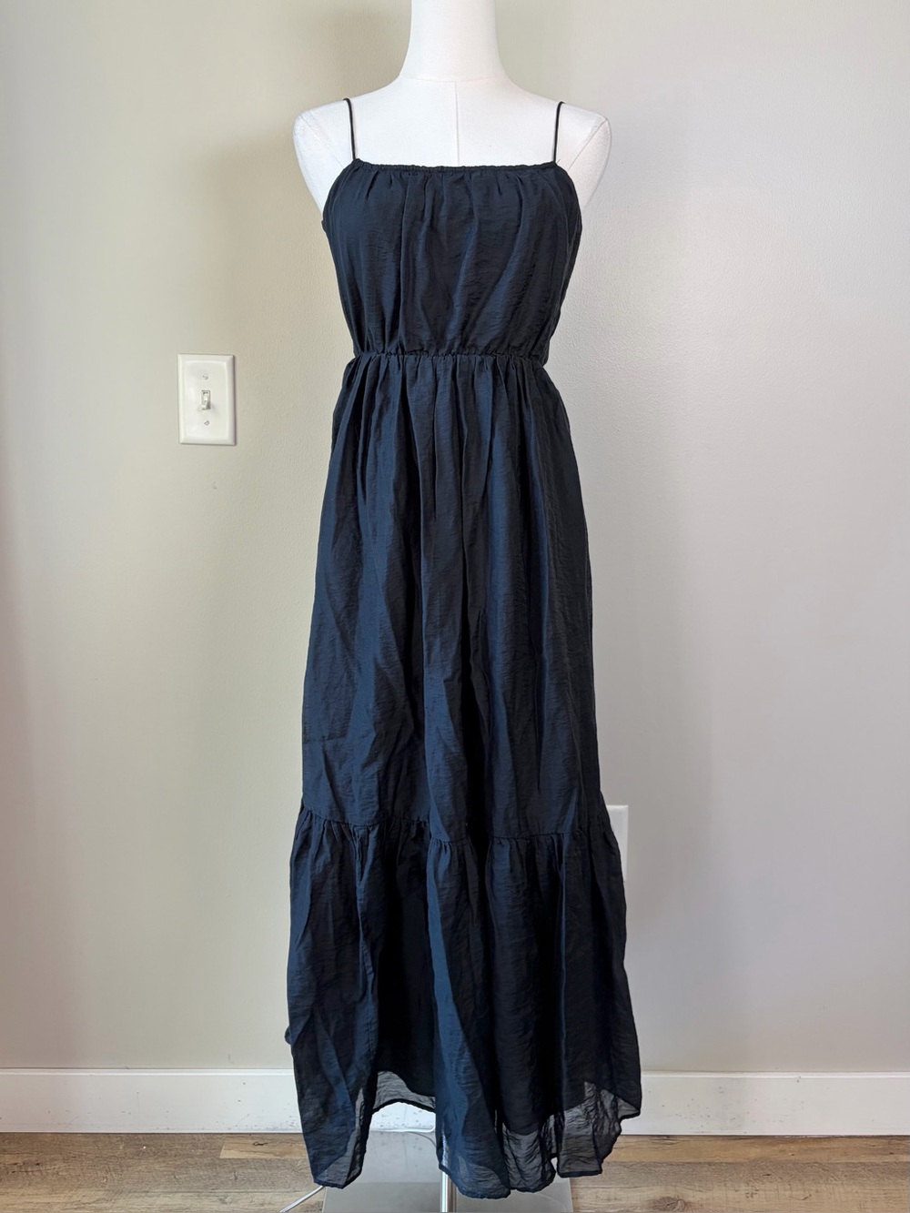 Abercrombie & Fitch Black Tiered Low Back Flowy Midi Maxi Dress Vacation Chic